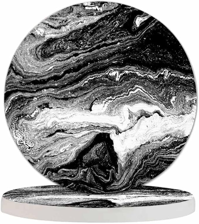 Marble Acrylic Texture Coasters for Drinks Nature Black Marbling Artwork for Tabletop Protection Coffee Table Living Room Kitchen Office Home Decor 2 Pcs,4 Inch