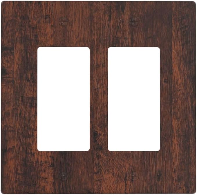 Outlet Covers Brown Red Rustic Wood Grain Retro Farmhouse 2 Gang Light Switch Cover Double Rocker Wall Plate Decorative GFCI Receptacle Electrical Switchplate for Farmhouse Cabin Decor（2 Pack）