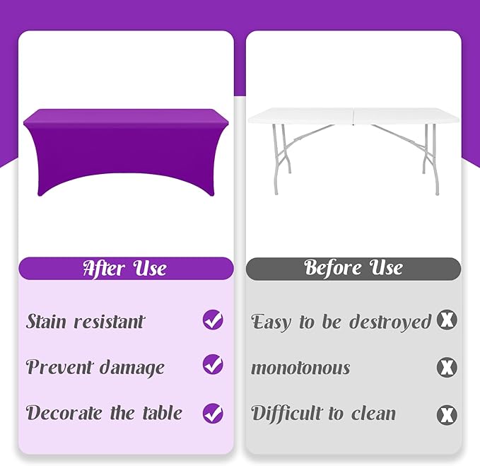 HAISIWLKJ 6 Pack Table Cloth 8ft Purple Tablecloths for Rectangle Folding Table Spandex Fitted Stretch Cover Wrinkle Resistant Washable Protector for Party, Wedding, Banquet, Festival.