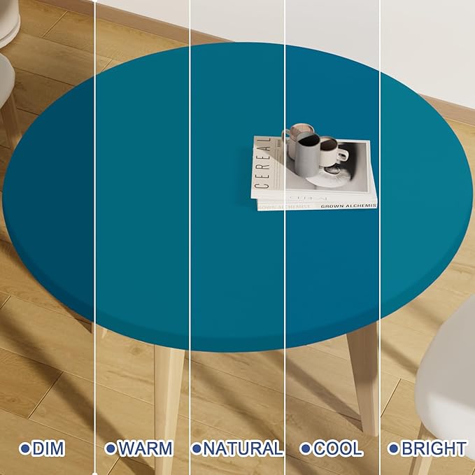 Round Spandex Tablecloth, Elastic Fitted Waterproof Tablecloths for 31"-35" Tables, Stretch Washable Picnic Table Cover for Camping, Dining, Indoor and Outdoor,Peacock Blue