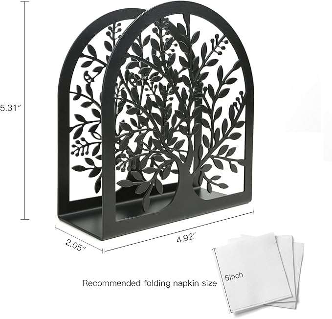 Napkin Holder for Tables, Vintage Metal Freestanding Tissue Dispenser, Black Cast Iron Vertical Tabletop Paper Napkin Holder Stand for Dinner Home Kitchen Restaurant Picnic Party (Tree of Life)