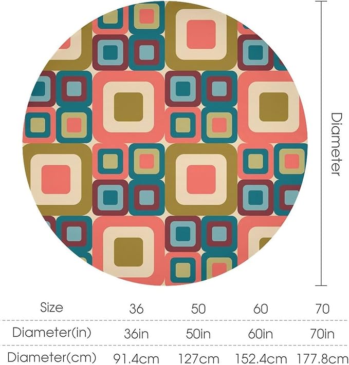 Abstract Geometric Round Tablecloth, Mid Century Modern Middle Century Abstract Patterns Print Tablecloth for Home Party Dining Room Kitchen Decor 50Inch(127cm)