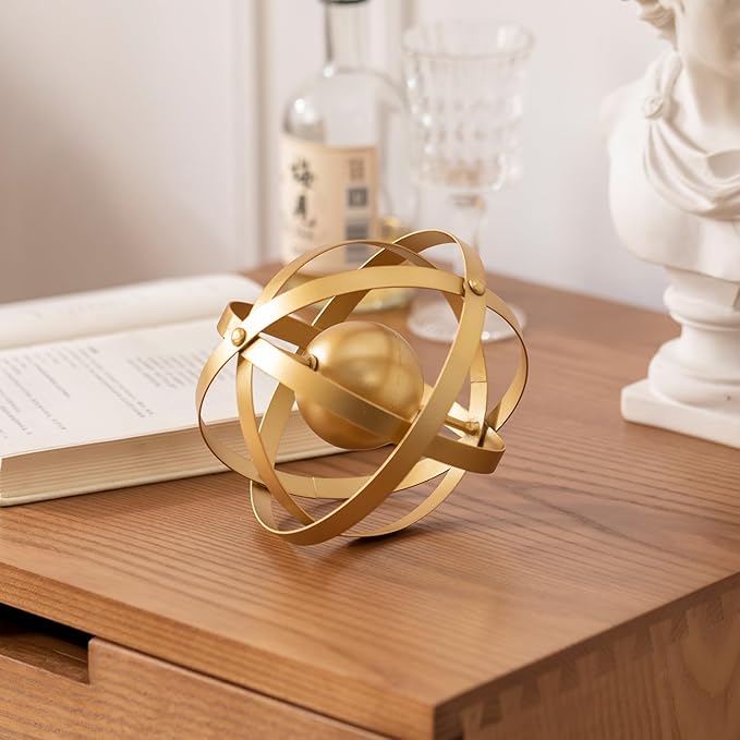 Metal Table Top Decor, 3D Metal Geometric Sculpture, Gold Abstract Sculpture for Home Decor, Table Decorations for Home, Decorative Sphere Art Decor