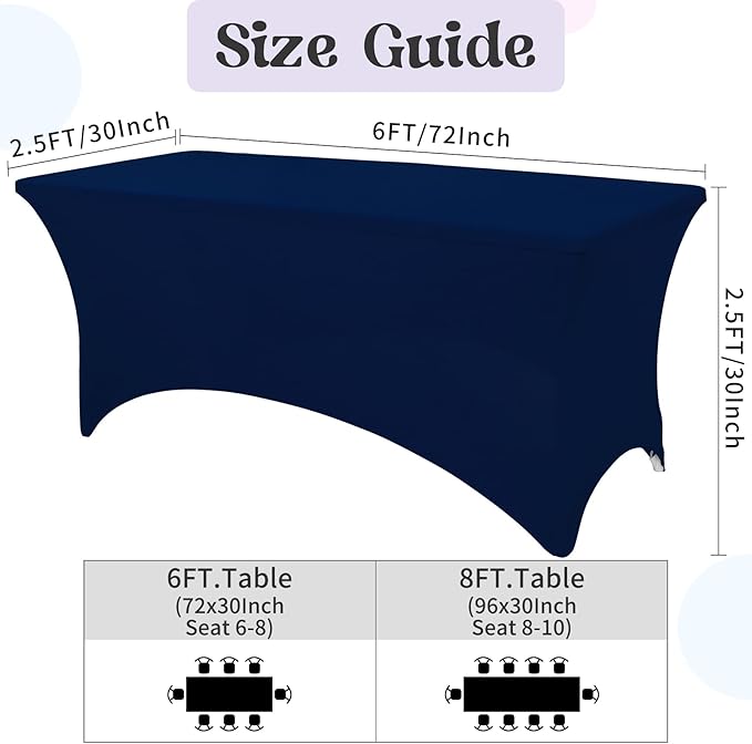 HAISIWLKJ 3 Pack Table Cloth 6ft Navy Blue Tablecloths for Rectangle Folding Table Spandex Fitted Stretch Cover Wrinkle Resistant Washable Protector for Party, Wedding, Banquet, Festival.