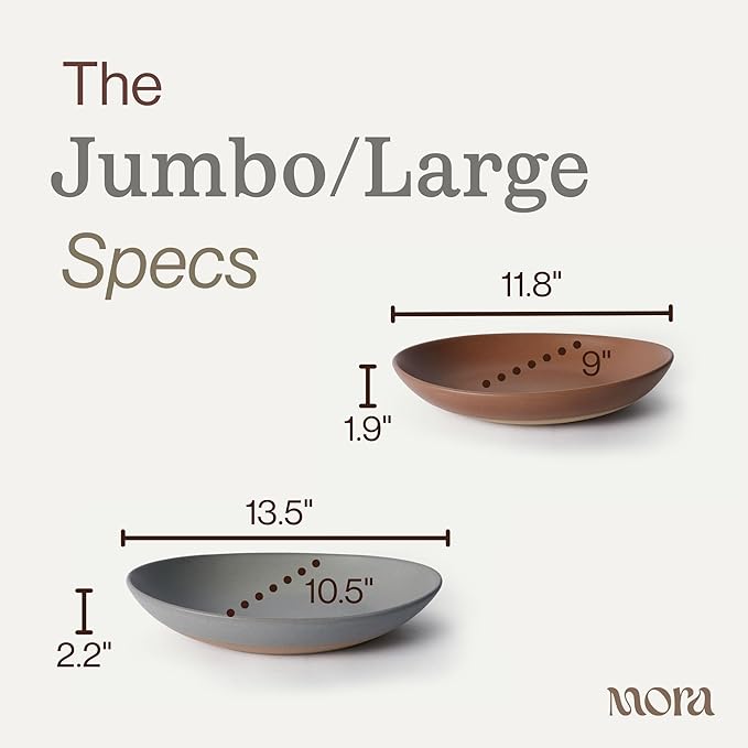 MORA Jumbo and Large Serving Dishes Set of 2, 13 inch and 12 inch Ceramic Pottery Oval Platters - Microwave, Oven and Dishwasher Safe - Peppercorn & Terracotta