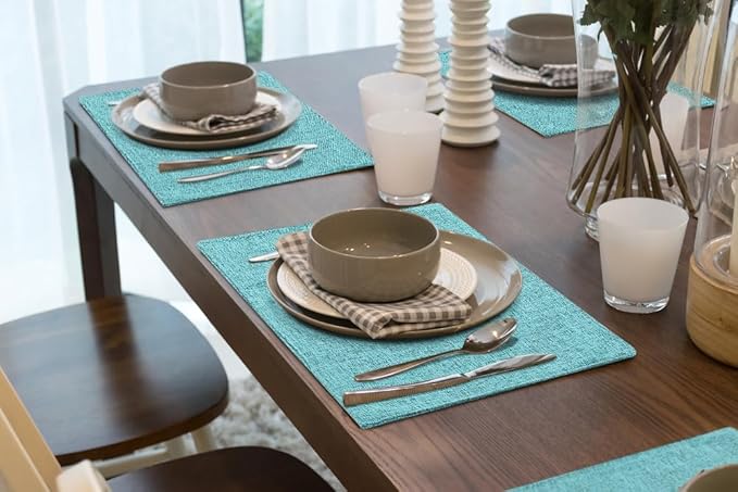 homing Cotton Linen Placemats Set of 4, Cloth Washable Farmhouse Dining Table Mats for Indoors & Outdoors, Easy to Clean, Light Blue, 13 x 19 Inch