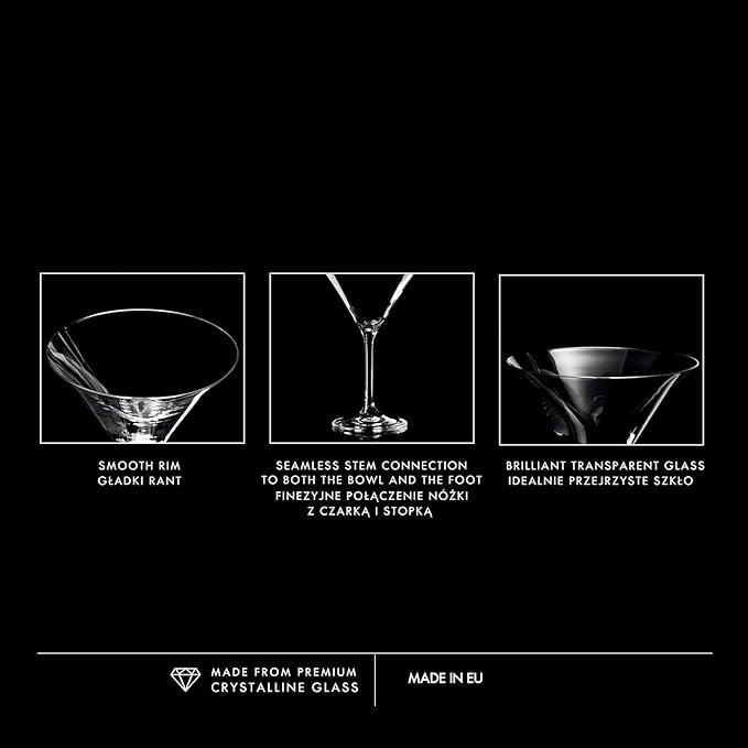 Krosno Martini Cocktail Glasses, Set of 6, 8.1 oz, Avant Garde Collection, Ideal for Cocktails, Frozen Desserts, Dishwasher Safe, Made in Europe