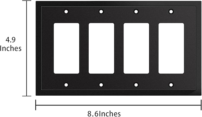 Henne Bery Modern Edge Decorative Wall Plate Switch Plate Outlet Cover, Durable Solid Zinc Alloy (Quad Decorator, Matte Black)