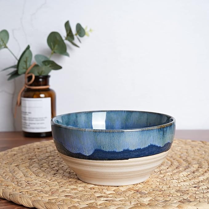 Bosmarlin Small Ceramic Dessert Bowls, 16 Oz, Set of 6, Dishwasher and Microwave Safe, For Cereal, Ice Cream, Soup, Salad, Rice (Deep blue, 16 Oz)
