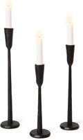 Cast Iron Taper Candle Holder Set of 3, Heavyweight Tall Candlestick Holders, for Fireplace Mantle & Dining Table, Versatile Decor for Wedding, Holiday, Home & Christmas (Black)