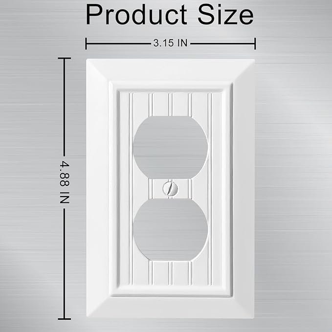 Beadboard Outlet Covers Wall Plates, Bamboo Fiber Light Switch Covers, Natural Material Electric Receptacle Decorative Switch Plate Outlet Cover (Pure White, 1 Gang Duplex 4 Pack)