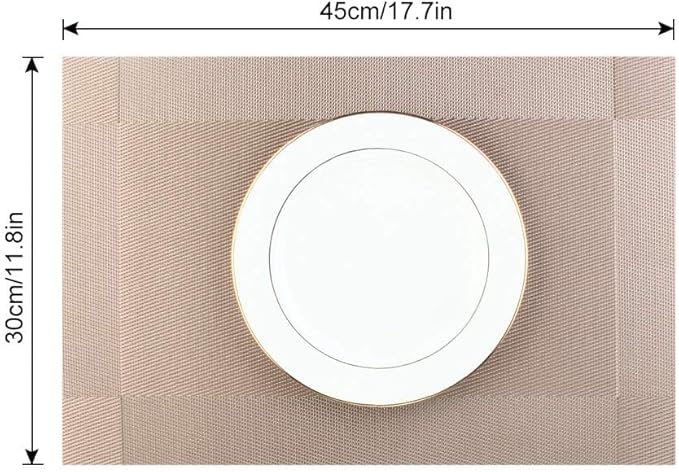 DACHUI Placemats Set of 4, Stylish Woven Place Mats for Dining Table, Washable & Durable PVC Table Mats (Champagne)