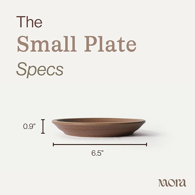 MORA Small Plates Set of 4, 6.5 inch Ceramic Pottery Dessert Plates - Microwave, Oven and Dishwasher Safe - Terracotta
