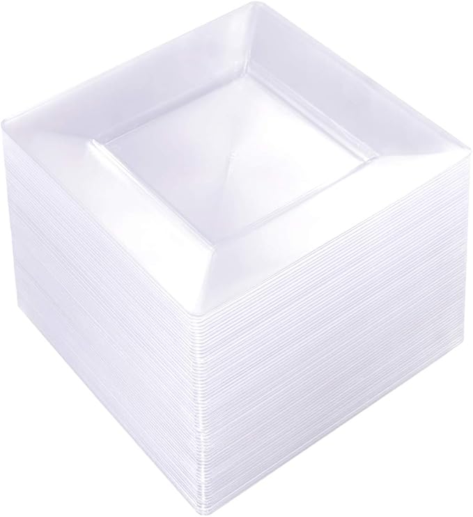 WDF 100PCS Clear Plastic Plates-6inch Square Disposable Plates- Small Appetizer Plates-Premium Clear Dessert/Salad Plates Perfect for Wedding & Parties