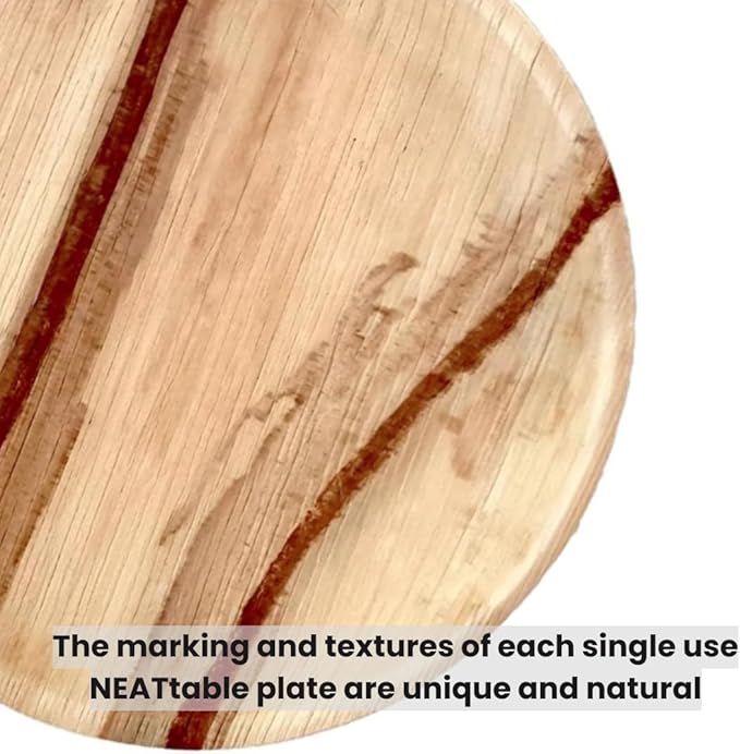 NEATtable Palm Leaf Plates | Disposable & Compostable | Eco Friendly & 100% Natural | Great for Outdoor Events, Wedding, Party, Barbecues | 6-inch Round Plate, Pack of 25