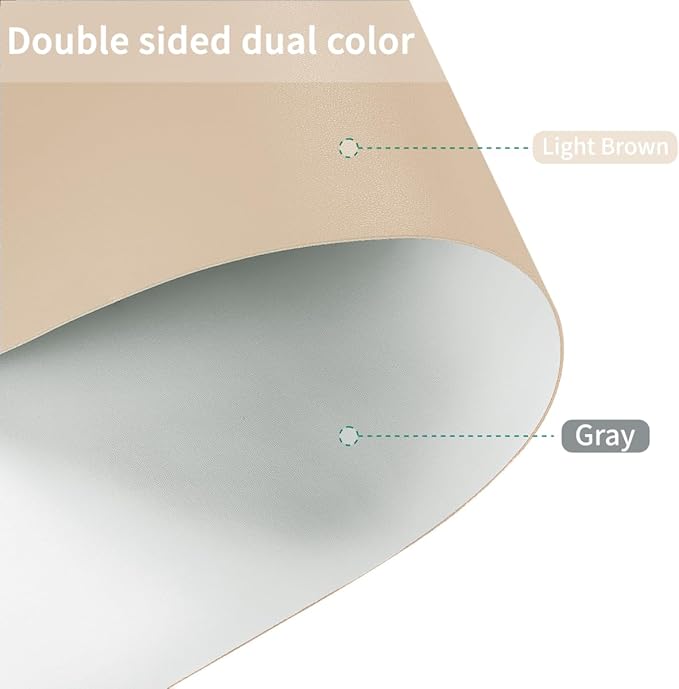 Round Table Pad, 1.8mm Thick, 24 Inch Diameter Leather Table Cover and Protector for Dining Table Top (Light Brown+Gray)