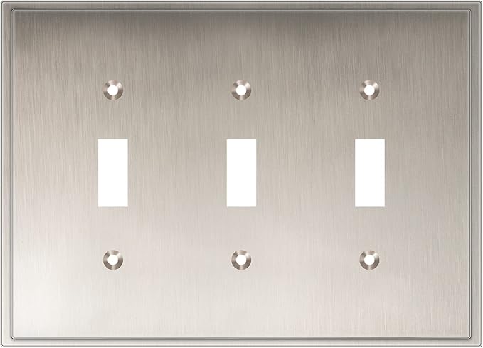 Henne Bery Soft Modern Decorative Wall Plate Switch Plate Outlet Cover (Triple Toggle, Satin Nickel)