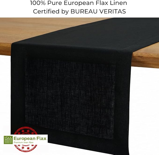 D'Moksha Homes Linen Black Table Runner 84 Inches Long - 100% Pure Linen 14 x 84 Inch Table Runner for Dining, Spring, Easter - Machine Washable