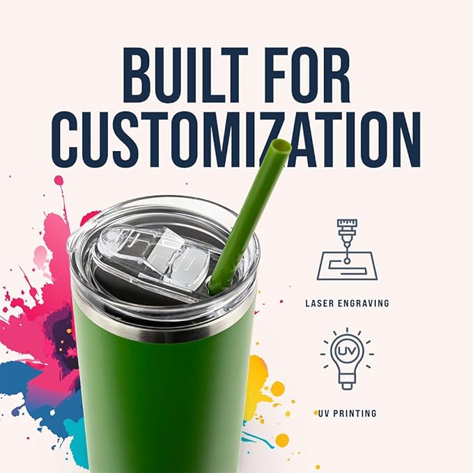 Hogg 20 oz Skinny Case (24 Units) - Hunter Green, Powder Coated Tumblers for Laser Engraving, Engravable Tumblers Bulk, Stainless Steel Cups Bulk, Insulated Cups with Lids and Straws