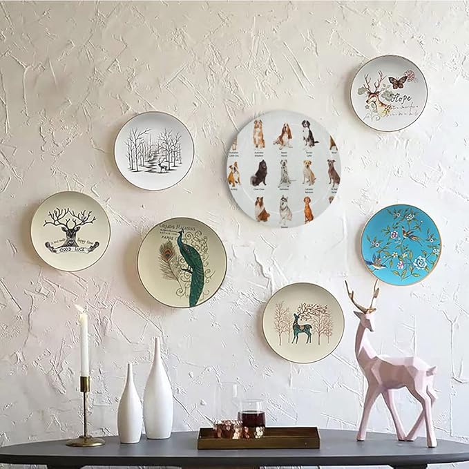 Ceramic Plates, Dog Decorative Ceramic Plates, AGroup of Different Puppy Breeds Family Type Species, 10 Inch, Household Plates Decorative, Multi