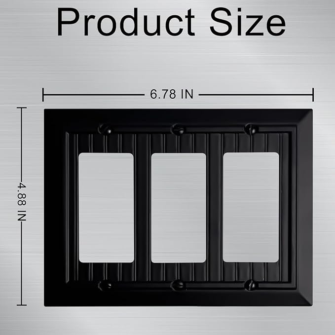 Beadboard Outlet Covers Wall Plates, Bamboo Fiber Light Switch Covers, Natural Material Electric Receptacle Decorative Switch Plate Outlet Cover Matte Black (3 Gang Decorator 1 Pack)