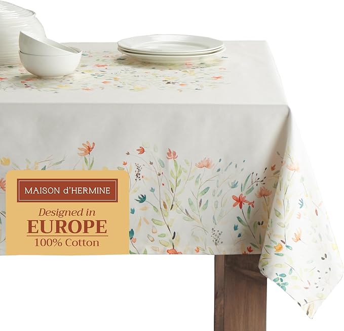 Maison d' Hermine Table Cloth Rectangle Table 100% Cotton 70 x 108 Inches Tablecloth Reusable Decorative for Dining Room Farmhouse Home Valentines Day Decorations Spring Summer - Colmar