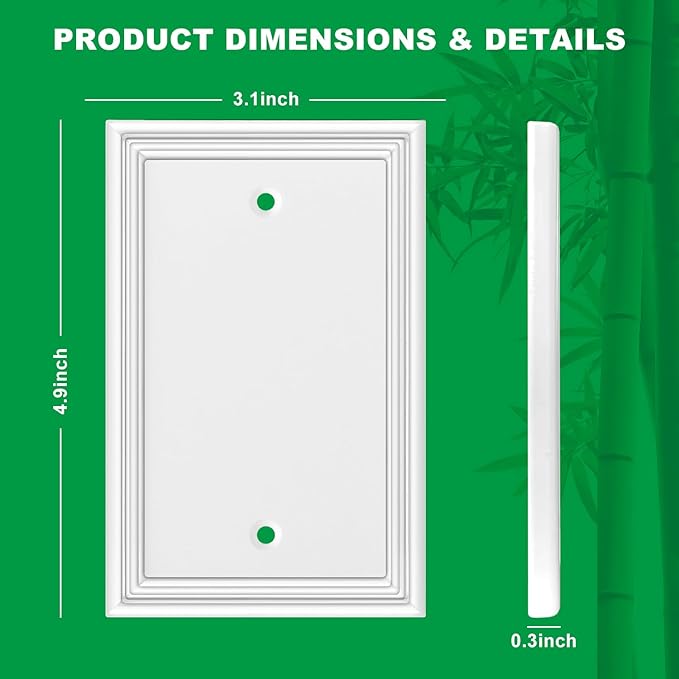 White Decorative Single Blank Light Switch Covers Wall Plate, Natural Material Switch Plates Outlet Covers - Modern Style (1 Gang Blank 4 Pack)