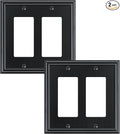 2-Pack Decorative Double Decorator Outlet Cover Plate, Durable Zinc Alloy Black Wall Plates for Electrical Outlets, Receptacle, GFCI Outlet, Dimmer Switch, 2-Gang, Corrosion Resistant