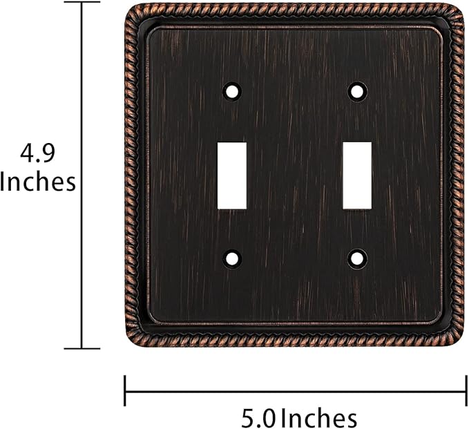 Henne Bery Rope Edge Decorative Wall Plate Switch Plate Outlet Cover (Double Toggle, Aged Bronze)