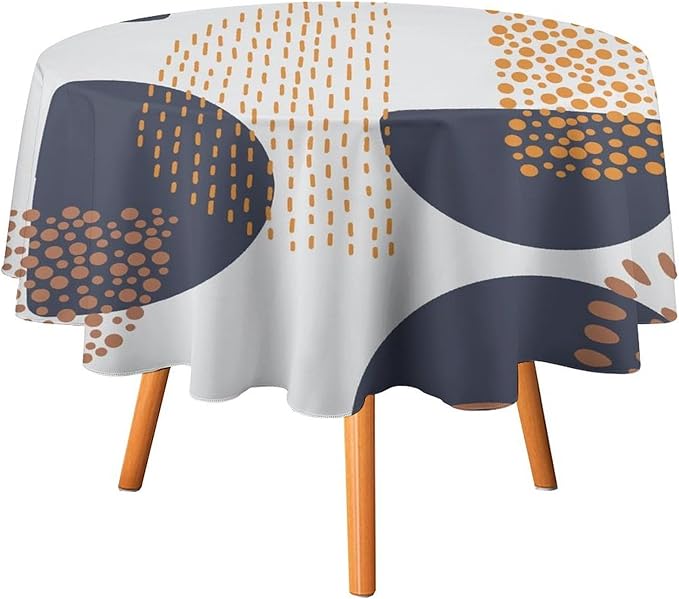 Abstract Modern Art Mid Century Round Tablecloth, Mid Century Rustic Boho Art Pattern Tablecloth for Home Party Dining Room Kitchen Decor 60Inch(152cm)