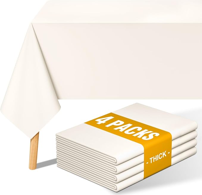 Smiry 4 Pack Rectangle Table Cloth, Waterproof Anti-Scratch Polyester Tablecloth, Decorative Washable Fabric Table Cover for Dining, Buffet, Parties and Outdoor, 60x84, Beige