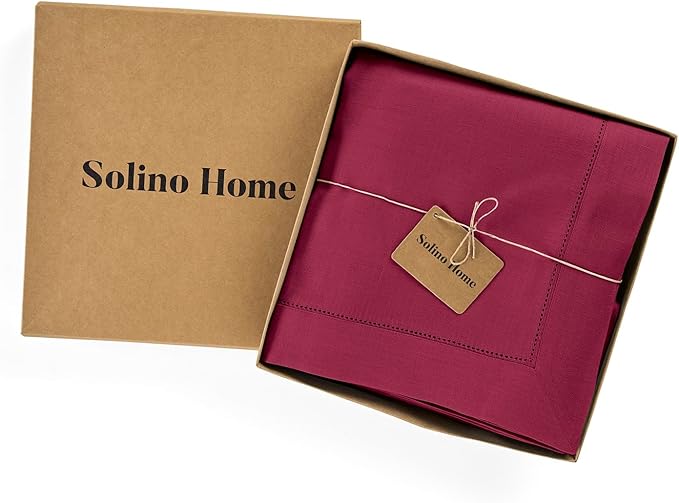 Solino Home Linen Beet Tablecloth 60 x 132 Inch - Classic Hemstitch, 100% Pure Linen Rectangular Tablecloth - Machine Washable Table Cloth for Valentines, Easter