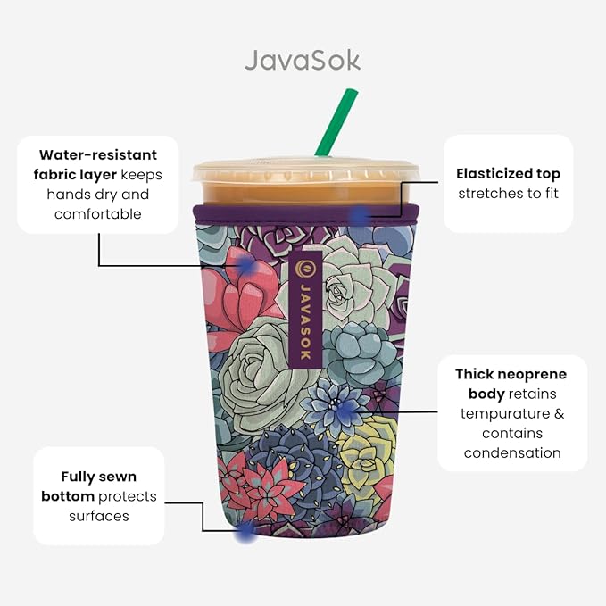 Sok It JavaSok Iced Coffee & Cold Soda Insulated Neoprene Cup Sleeve (Beachside Bliss, Medium: 22-28oz)