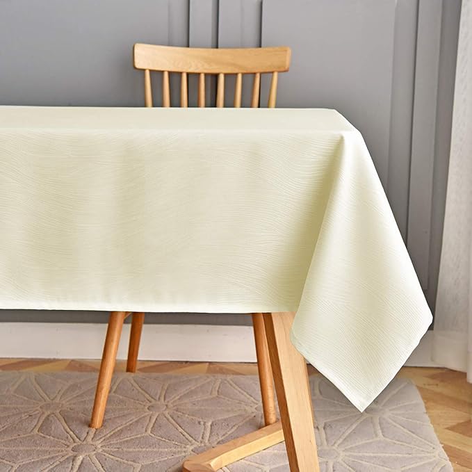 maxmill Jacquard Table Cloth Waving Pattern Water Resistant Wrinkle Resistance Heavy Weight Soft Tablecloth for Kitchen Dinning Tabletop Decoration Oblong 60 x 140 Inch Ivory