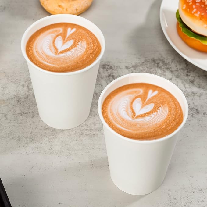 12 oz Disposable Paper Coffee Cups [300 Pack], White Hot Coffee Cups 12 oz, Thickened Design for Cafes, Bistros, Parties, and Events
