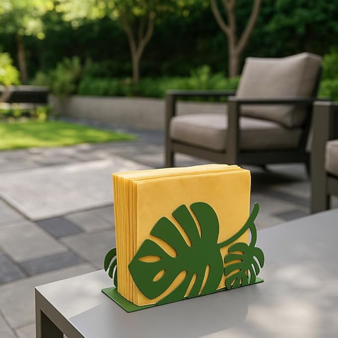 Mango Steam Tabletop Napkin/Tissue & Letter Holder for Home, Kitchen, Restaurants (Leaf, Green)
