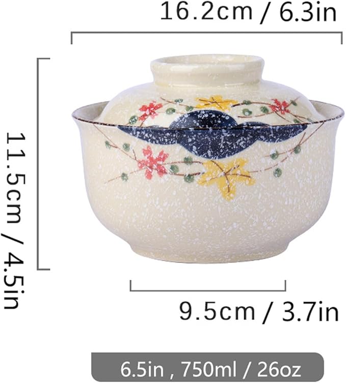 Ceramic Ramen Bowl Set, 800ml, with Lid, Spoon and Chopsticks, Japanese Vintage Large Soup Bowls Instant Noodle Bowl Asian Tableware (Color*1)