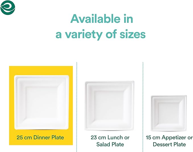 ECO SOUL 100% Compostable Square Paper Plates 10 Inch [200-Pack] Biodegradable Heavy Duty Eco-Friendly Disposable Plates for Dinner, Parties, Wedding & Event(White)