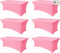 Spandex Table Cloths for 8 Foot Rectangle Tables-6 Pack Fitted Stretch Pink Table Covers-Elastic Folding Tablecloths for Party, Vendor Booth Display, Banquet Buffet Event, Craft Trade Show