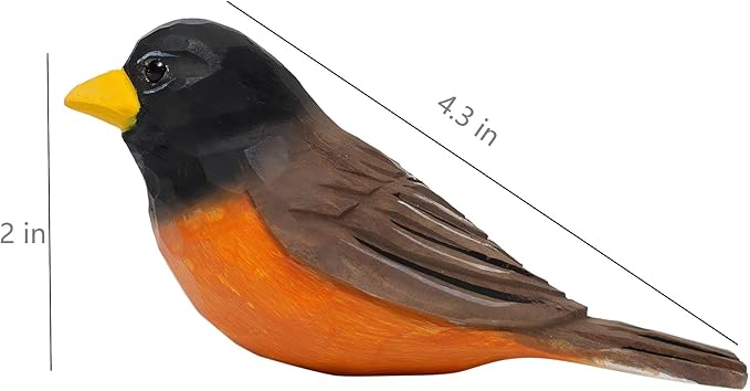 Handmade Wooden Robin Bird Figurine – Songbird Home Decor, Cute Red-Breasted Robin Knick-Knack for Bird Lovers, Unique Gift for Women, Mom, Friends – Rustic Nature Home Ornament