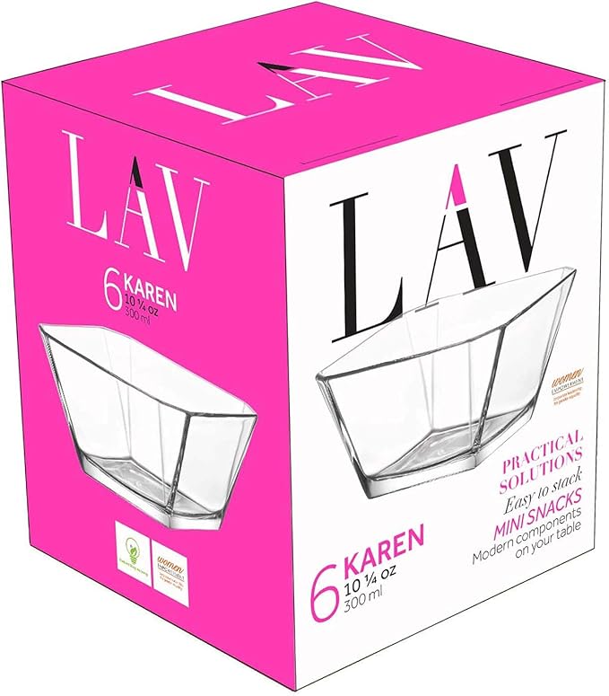 LAV Glass Snack Bowls Set of 4 – 10 oz Small Clear Bowl for Desserts, Soup, Dip, Fruit, Ice Cream, Appetizers – Stackable, Dishwasher Safe, Kitchen, Restaurant Serving, Hexagon, Diamond Shaped