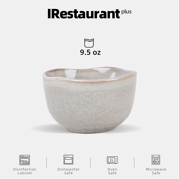 Organic Shape Highland Ceramic Bouillon Cup, 24pcs 9oz Handmade Reactive Glaze Stoneware Dip Bowls with Wavy Edge, for Kitchen, Microwave & Dishwasher Safe, Scratch Resistant-grey