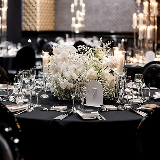 Cuckan 120 Inch Round Tablecloth, 10 Pack Black Stain Resistant and Wrinkle-Free Polyester Table Cover for Wedding, Banquet, Party, Restaurant