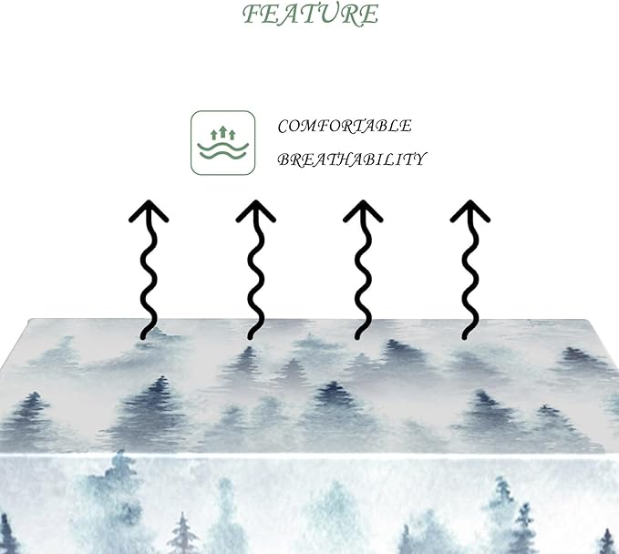 70x140 Inch Nordic Winter Nature Rectangle Tablecloth Misty Foggy Pine Trees Forest Table Cloth Waterproof Stain Resistant Table Cover for Kitchen Dining Picnic BBQ Home Holiday Party