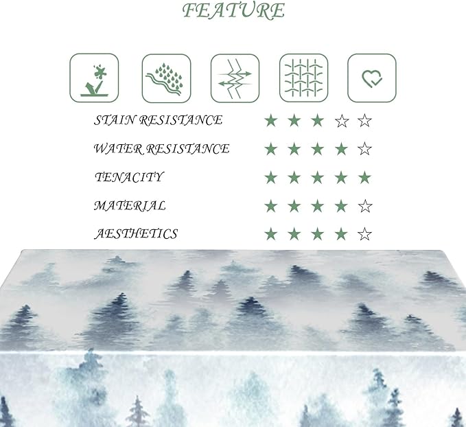 60x84 Inch Nordic Winter Nature Rectangle Tablecloth Misty Foggy Pine Trees Forest Table Cloth Waterproof Stain Resistant Table Cover for Kitchen Dining Picnic BBQ Home Holiday Party