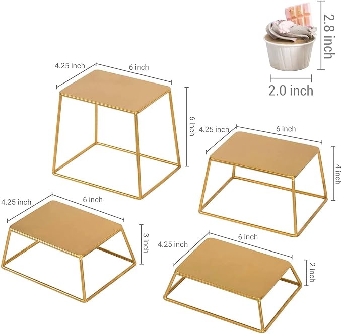 MyGift 4 Piece Set Modern Brass Tone Metal Nesting Tabletop Cupcake Display Risers, Food Appetizer Dessert Buffet Table Serving Stands for Home Party Event Retail (Brass)