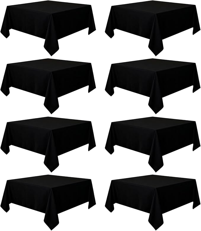 8 Pack Black Square Tablecloth 70 x 70 Washable Polyester Table Cloth for Square or Round Tables, Wrinkle Resistant Fabric Decorative Covers for Dining Party Banquet Buffet and Wedding