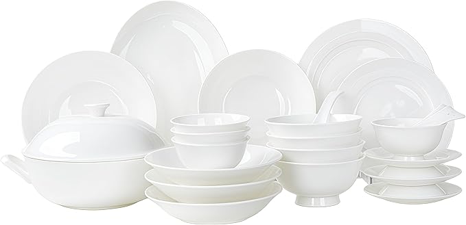 70 Pcs Fine Bone China Dinnerware Set, Porcelain & Ceramic Dinnerware Sets, Bone Stoneware & Ceramic Cookware Tableware Set Includes Dinner Plates|Spoons|Pasta Bowls|Soup Pot|Chopsticks
