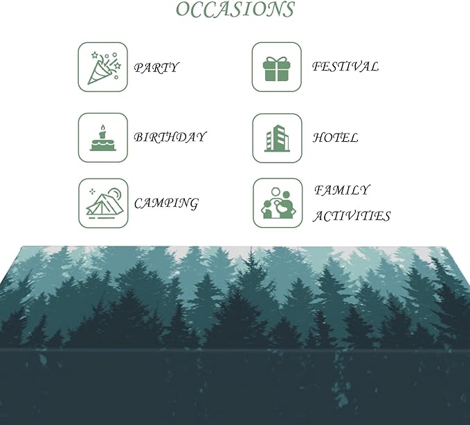 60x120 Inch Nature Rectangular Tablecloth Forest Silhouette Painting Table Cloth Waterproof Durable Table Cover for Picnic Indoor Gaming Room Decor