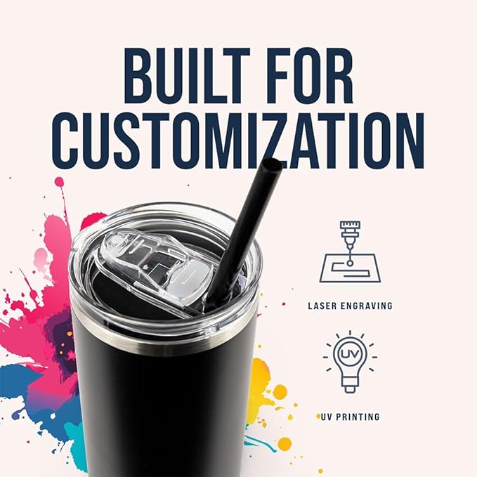 Hogg 20 oz Skinny Case (24 Units) - Black, Powder Coated Tumblers for Laser Engraving, Engravable Tumblers Bulk, Stainless Steel Cups Bulk, Insulated Cups with Lids and Straws